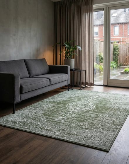 Flycarpets Vintage Laagpolig Vloerkleed - Gloria - Groen - 80x150 cm