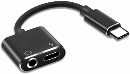 2-in-1 Type-C naar 3,5 mm hoofdtelefoonaansluiting adapter/oplader, Aux audio hoofdtelefoon - zwart
