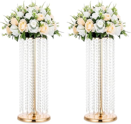 Hoge Gouden Bloemstandaard 60cm Kristal Bruiloft Centerpieces Vaas Metaal