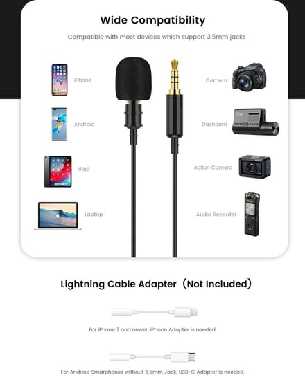 VIOFO Universeel - Lavalier Microfoon - Externe Microfoon - Dasspeld - Clip-On - Compact - Voor VIOFO Dashcam - Geluidsopname