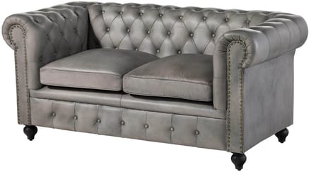 MASSIVMOEBEL24.DE 2-zitsbank grijs echt leer (buffel) 158x82x75 cm (BxTxH) CHESTERFIELD #202 deels gemonteerd