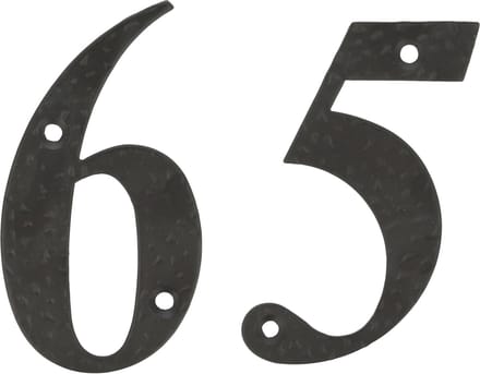 AMIG Huisnummer 65 - massief gesmeed staal - 10cm - incl. bijpassende schroeven - zwart