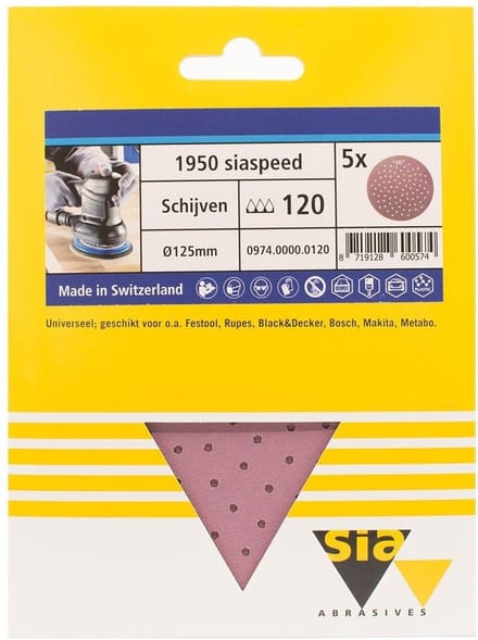 Sia siaspeed schuurschijf rond multigat P120 - 125 mm. (5 stuks)
