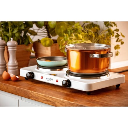 Dubbele brander 2500W elektrische kookplaat, temperatuurregeling, compact, wit, stabiele structuur
