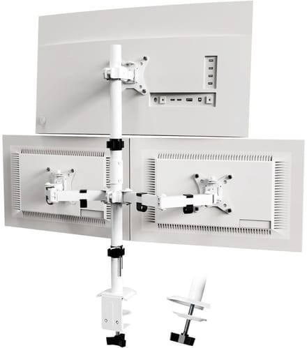 SAVI®Monitorarm 3 schermen - Muurbeugel - Klemdoorvoertule - Wit - 42cm x 18cm x 16cm