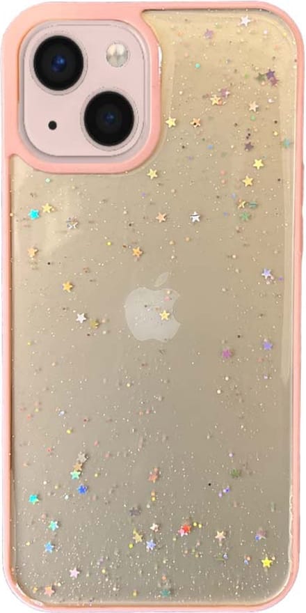 Smartphonica iPhone 13 Mini TPU hoesje doorzichtig met glitters - Roze geschikt voor iPhone 13 Mini