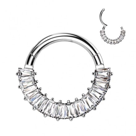 Piercing titanium 12lined Baguette clicker ring 1.2x8 - zilver - LMPiercings