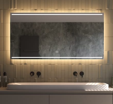 Badkamerspiegel met directe en indirecte verlichting, verwarming, instelbare lichtkleur en dimfunctie 140×70 cm
