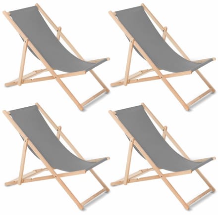 GreenBlue - Set van 4 stuks strandstoel Houten ligstoel Beukenhout Drie verstelbare rugleuningposities Grijs