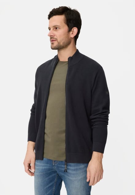 camel active Strickjacke mit Stehkragen - Maat menswear-XL - Marineblauw