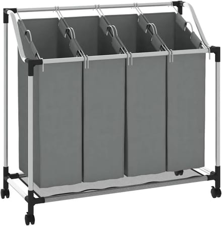 TIM® Wasmand 4 Vakken - Wasmand - Wassorteerder - 20KG - Grijs - 96cm x 40cm x 92cm