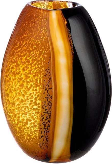 Vaas glas lavaserie - bruin amber wit 12x18x27 cm handgemaakt