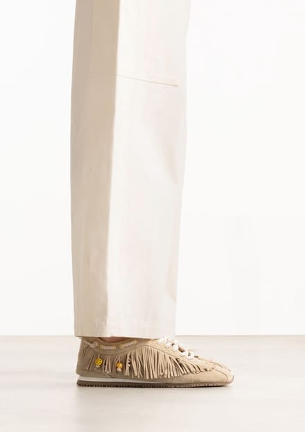 Sacha - Dames - Beige suède sneakers met franjes - Maat 36