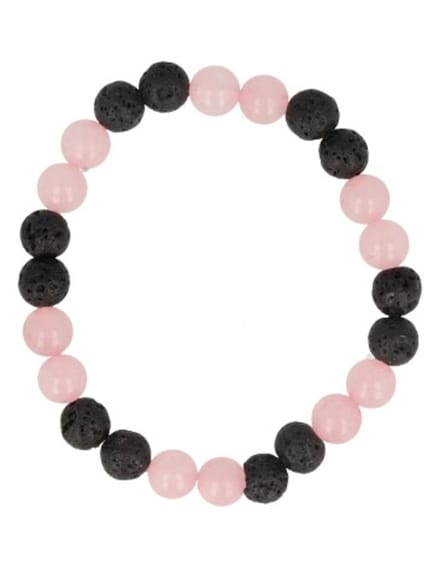 Roze kwarts / Lavasteen kralen armband