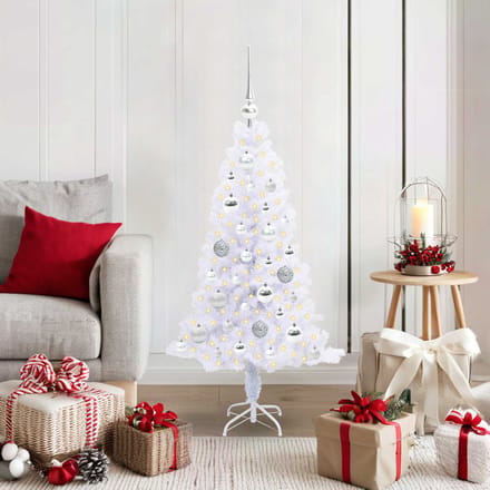 vidaXL - Kunstkerstboom - met - 150 - LED - Wit - 120 - cm - PVC - en - Staal