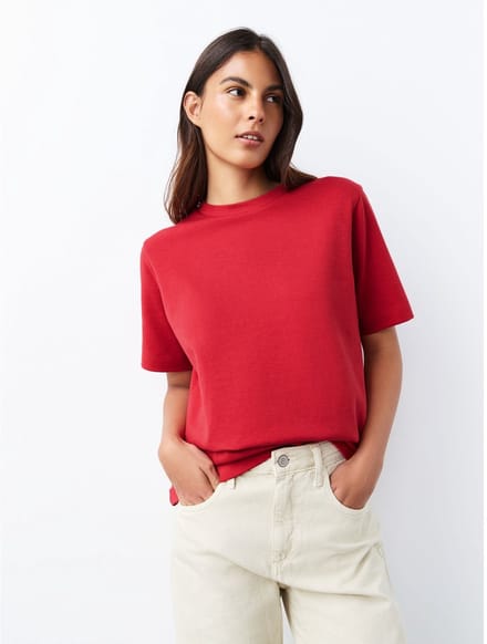 Next - Dames - Dik T-shirt met ronde hals en korte mouwen - Rood