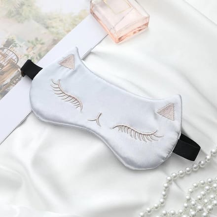 Premium Zijden Slaapmasker - 100% Moerbeizijde - Kat Slaapmasker - Zilver