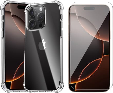 Hoesje geschikt voor iPhone 16 Pro Max - Screenprotector Glas - Shockproof Transparant met Extra Hoekbescherming