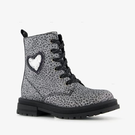 Blue Box meisjes veterboots met hartje zilver - Maat 36
