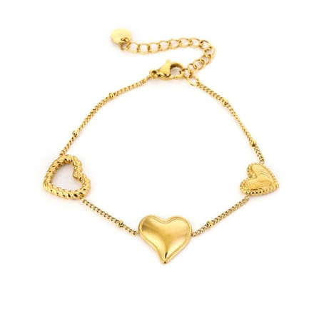 Hartjes armband triple goud- stainless steel en nikkelvrij