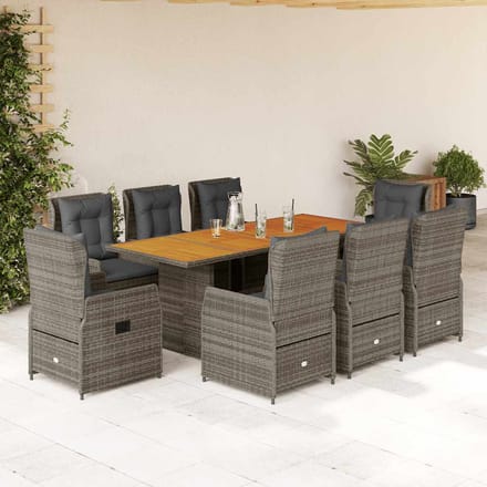 vidaXL - 9-delige - Tuinset - met - kussens - poly - rattan - grijs