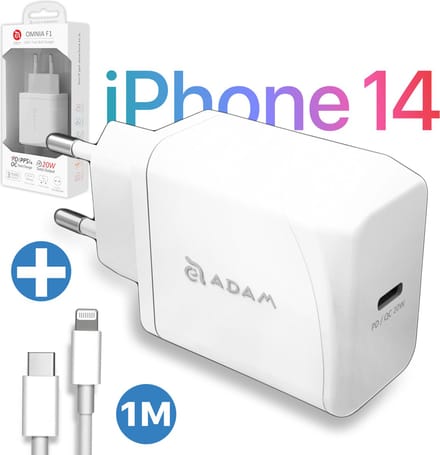 USB-C Oplader Met iPhone kabel - Snellader 65gram – Gecertificeerde, Veilig en Compact Snellader (20W) - hoogwaardig iPhone 14 - Wit (10 jaar grantie) - PD(PPS) - QC Fast Charge - Oplaadstekker USB-C - iPhone 14 Pro, iPhone 14 Max, iPhone 14 Pro Max