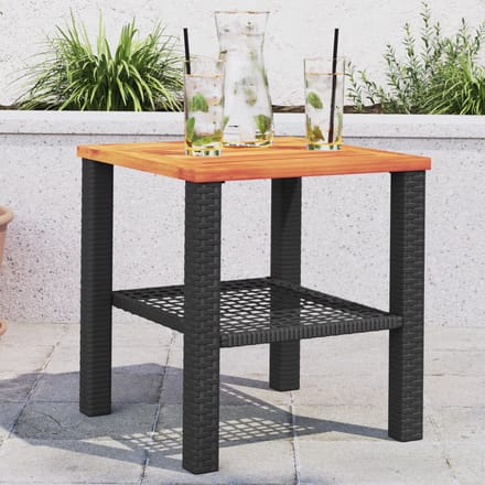 vidaXL - Tuintafel - 40x40x42 - cm - poly - rattan - en - acaciahout - zwart