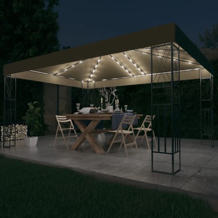vidaXL - Prieel - met - LED-lichtslinger - 3x4 - m - stof - taupe