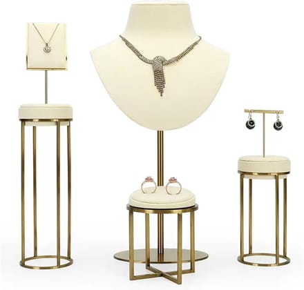 Sieraden Organizer - Display Houder - Sieraden Presenteren - Krasvrije Microvezel - Set van 4 - Gebroken Wit