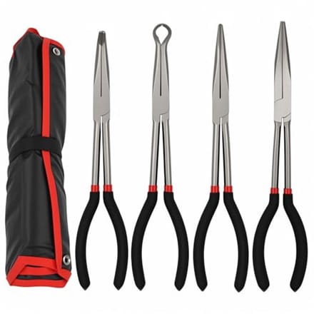 Set van 4 Extra Lange Naald Neus Tang - 11 Inch Bereik met Comfort Grip
