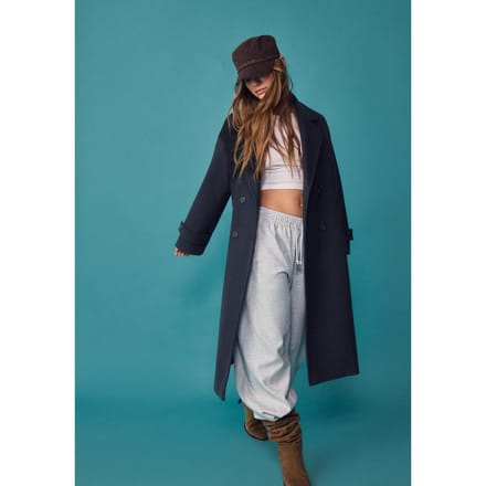 Stradivarius Lange oversized jas met zachte touch  Marineblauw M