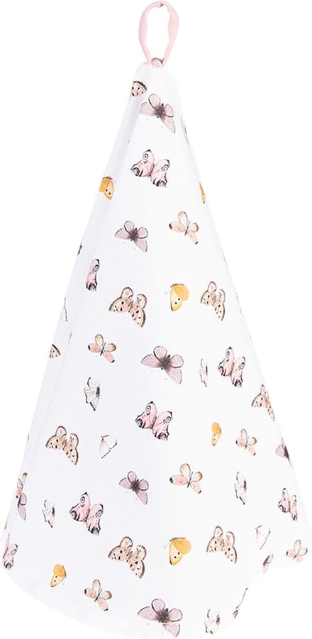 Clayre & Eef Theedoek Ø 80 cm Beige Roze Katoen Vlinders