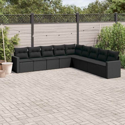vidaXL - 9-delige - Loungeset - met - kussens - poly - rattan - zwart