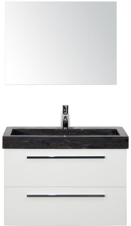 Seville Badmeubelset 80 cm - Wit Hoogglans - Wastafel Hardsteen Wit Lucca met Spiegel