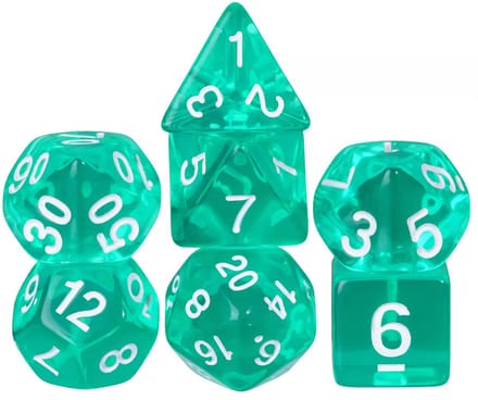 Dobbelstenen Set 7-delig – Transparant Cyan D20 D12 D10 D8 D6 D4 – Voor RPG & Tafelspellen