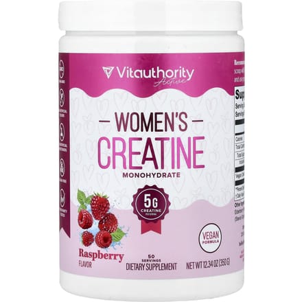 Vitauthority, Actief, Creatine Monohydraat voor Vrouwen, Framboos, 350g (12,34 oz)