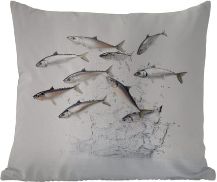 Tuinkussen - Vissen - Water - Wit - 40x40 cm - Weerbestendig