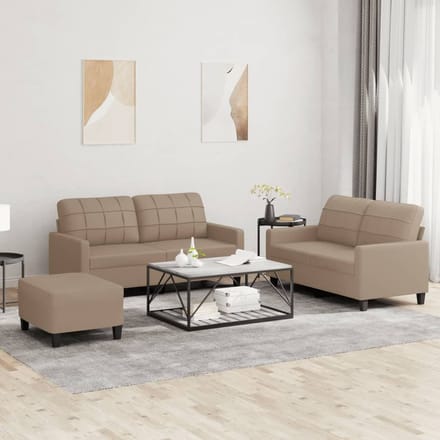 vidaXL - 3-delige - Loungeset - met - kussens - kunstleer - cappuccino