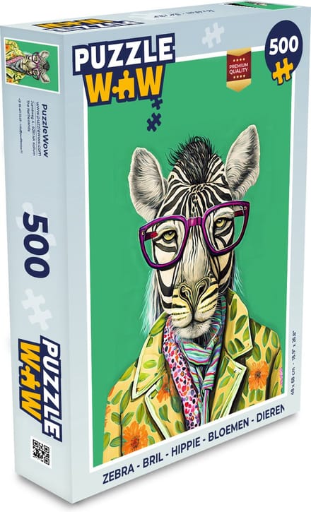 Puzzel Zebra - Bril - Hippie - Bloemen - Dieren - Legpuzzel - Puzzel 500 stukjes