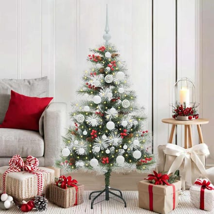 vidaXL - Kunstkerstboom - Groen - en - wit - 120 - cm - PVC - en - Metaal - en - Plastic
