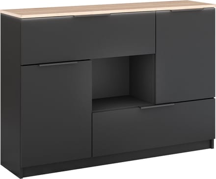 Vicco Betti Dressoir – 120 x 83.6 cm 2x deur, 2x lade en 1x open vak Antraciet/Sonoma