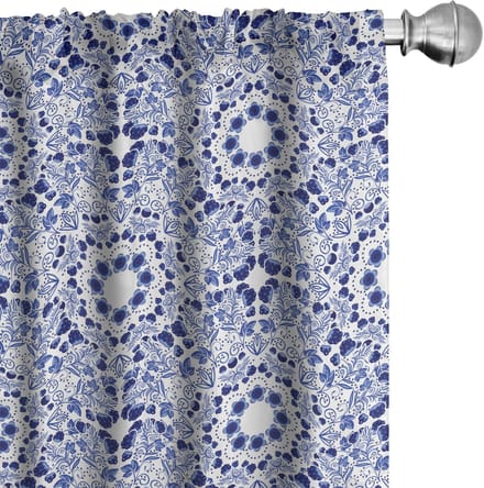 ABAKUHAUS Bloemen gordijnen – 2-delige set blauw, microvezel