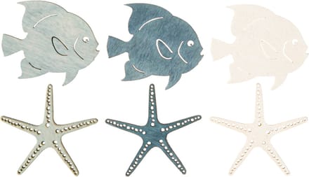 Maritieme strooidecoratie houten tafeldecoratie zeester vis 4 cm 72 st