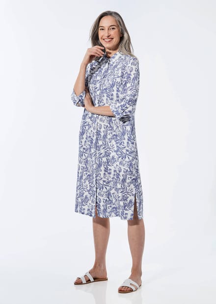 Linnen jurk - marine / wit / gedess. - Gr. 38 van Goldner Fashion