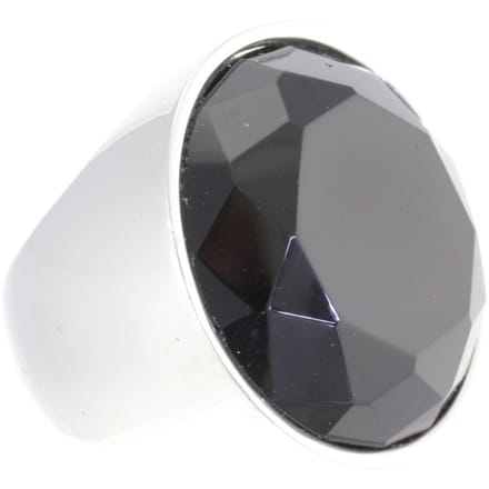 Behave - Ring - Zilverkleurige Ring met Zwarte Gefaceteerde Glassteen – Elegante Statement Ring 2.4 cm