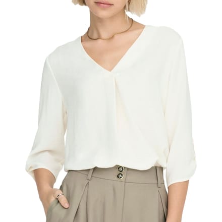 Jacqueline de Yong witte dames t-shirt   V-hals   Regular fit   3/4 mouw Wit 42
