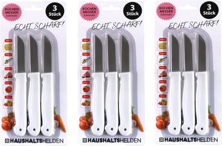 Haushaltshelden keukenmesjes/schilmesjes - 9x - RVS - wit - 16 cm