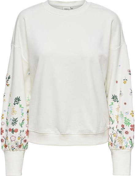 ONLY ONLBROOKE L/S O-NECK FLOWER SWT NOOS Dames Trui - Cloud Dancer Sleeve Flower