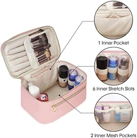 Ruime Make-up Organizer Tas - Roze, Waterafstotend en Met Penselenvak