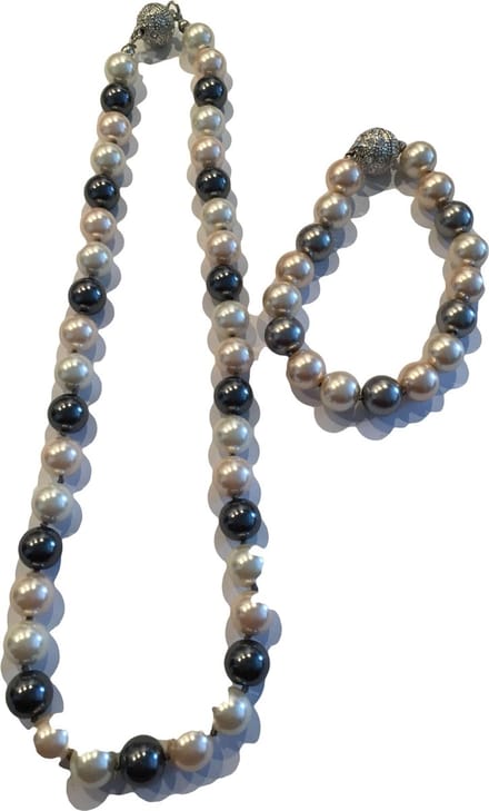 Parelset zalm grijs/zwart (ketting en armband)